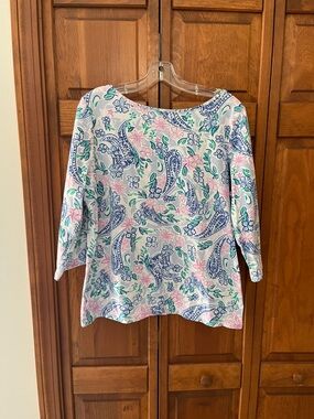 Talbots Pink, Blue & Green Paisley Floral Long Sleeve Top